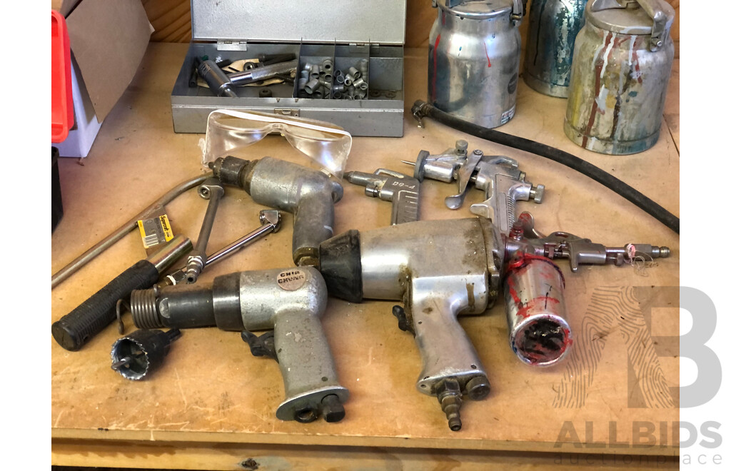 Collection of Vintage Air Powered Rattle Guns and Spray Guns