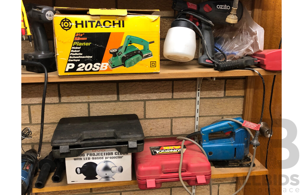 Large Collection of Power Tools Including but Not Limited to Hitachi, Ozito and Black and Decker
