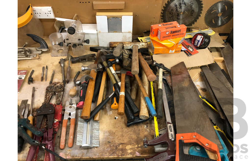 Large Collection of Hand Tools Including but Not Limited to Files, Corner Vices, Trowels, Chisels and Saws