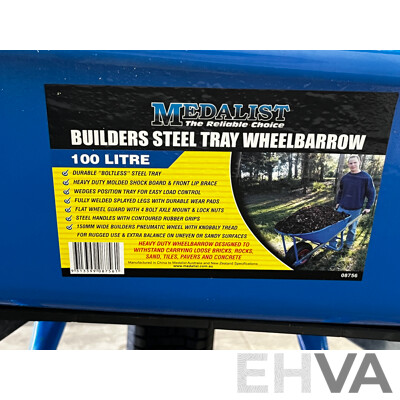 MEDALIST 100-Litre Builders Steel Tray Wheelbarrow - ORP $399.00