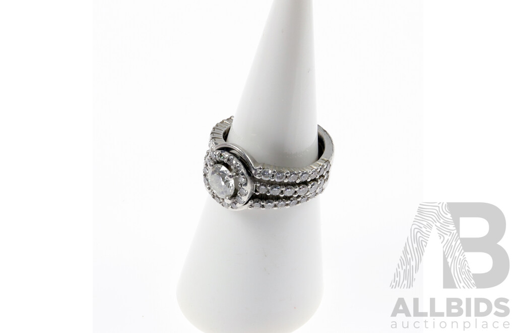 Platinum & Diamond 3 Ring Bridal Set, TDW 1.47ct, Size M, 13 Grams, Hallmarked PT950