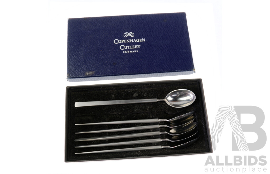Retro Danish Copenhagen Stainless Steel Long Handled Teaspoon Set in Original Box