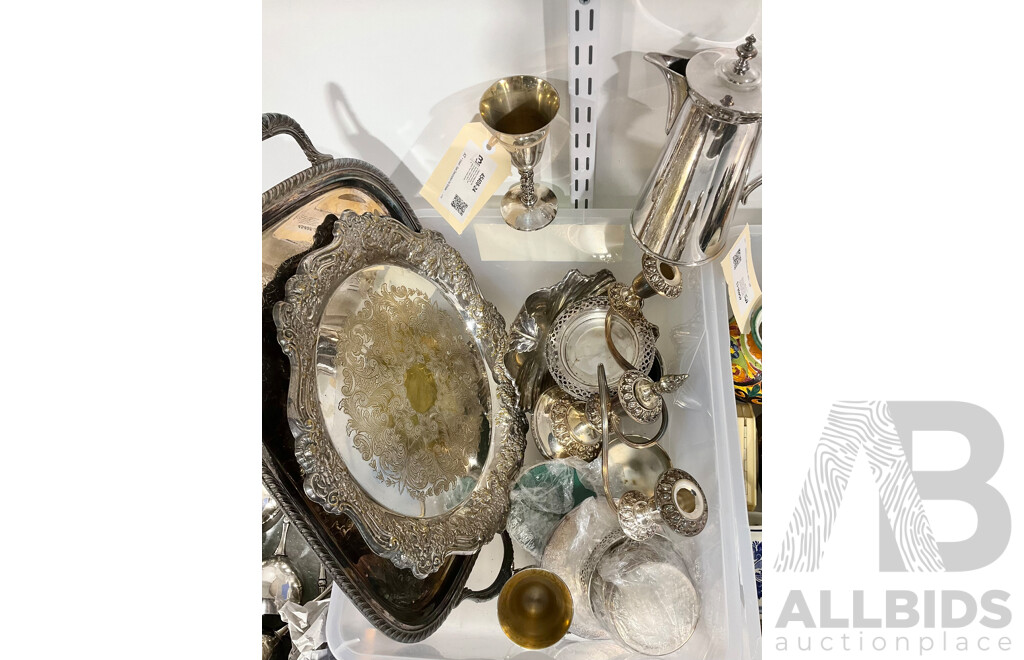 Collection Vintage and Other Silver PLate Including Strauchan Coasters and Salt & Pepper Cellers, Pair Spanish Pupo Goblets and More