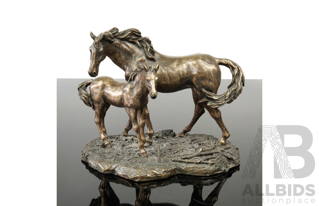 Veronese Bronzed Metal Figurine of Horse and Foal