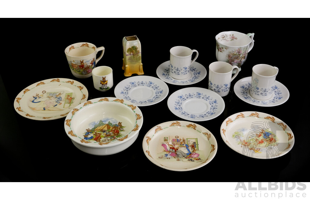 Collection Vintage Royal Doulton Porcelain Including Three Duos in Galaxy Pattern, Six Pieces Bunnykins and More