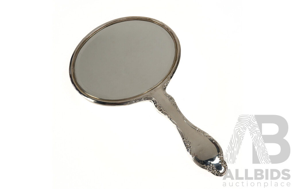 Antique Sterling Sliver Mirror with Foliate Decoration to Handle, Chester, 1910