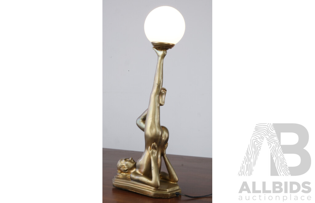 Art Deco Style Figural Lamp Painted Gold