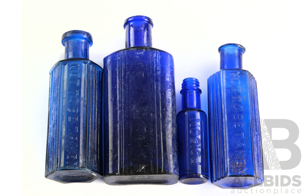 Collection Eight Antique Cobolt Blue Medicine and Other Bottles