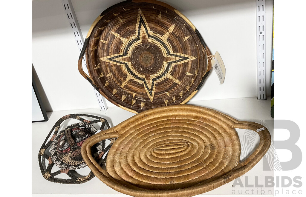 Collection Hand Woven Items Including PNG Polychrome Decorated Mask and More