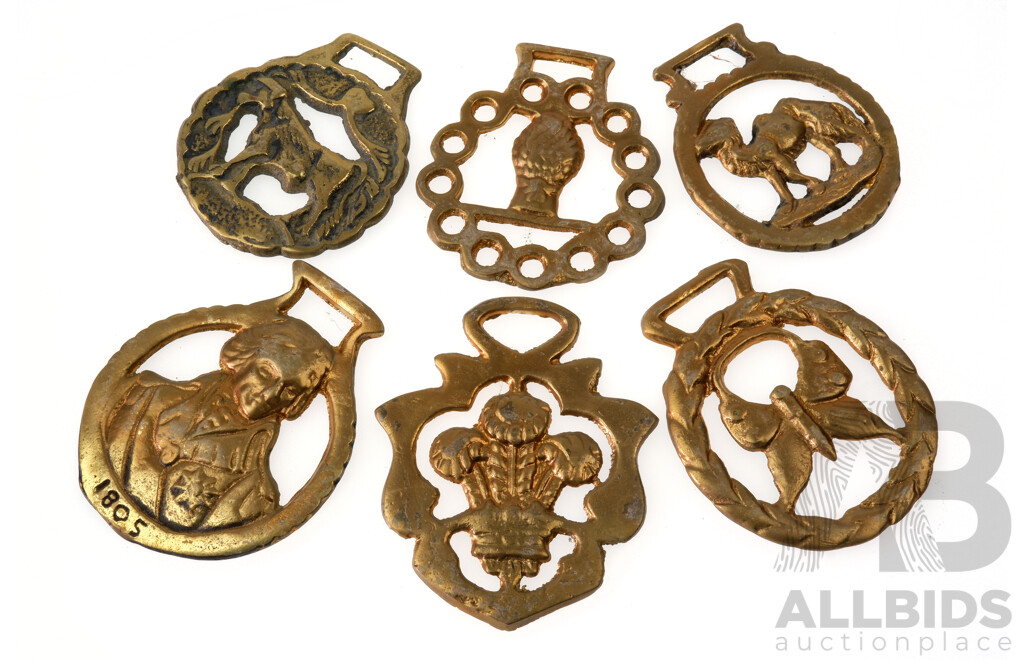 Collection Six Vintage Horse Brasses