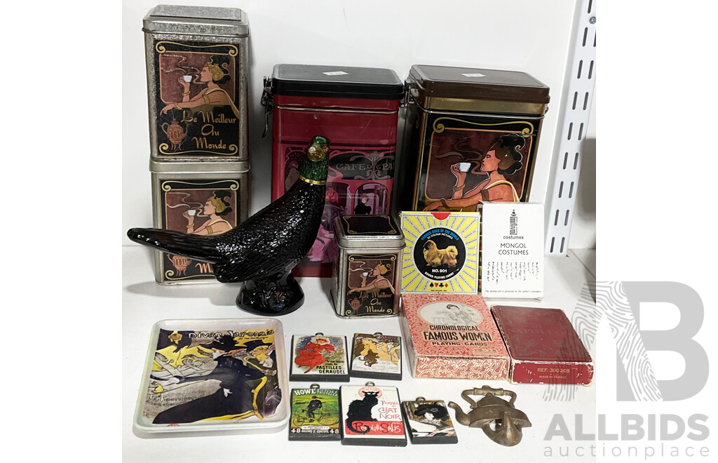 Mixed Collection of Goods Incluing Playing Cards, Storage Tins, Avon Perfume Bottle and More