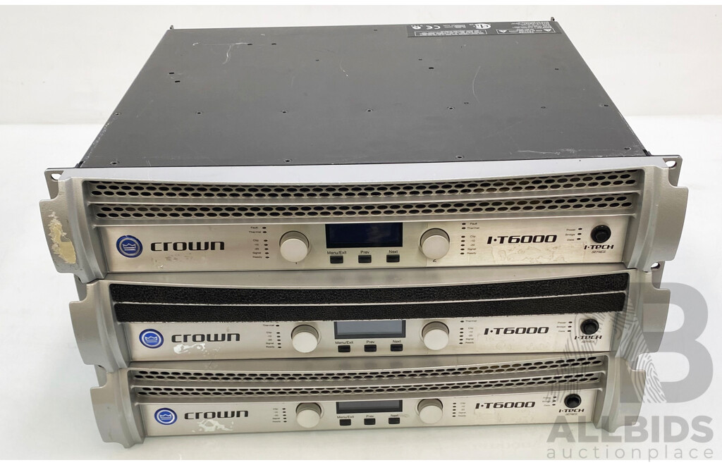Crown (I-T6000) I-Tech Series 2-Channel Power Amplifiiers - Lot of Three
