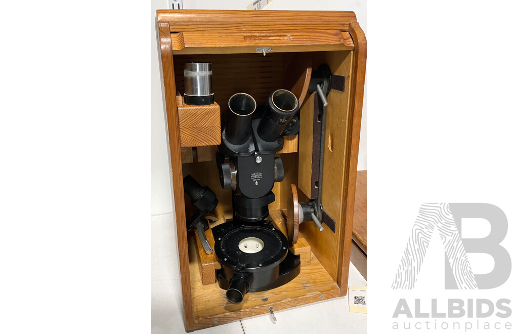 Vintage Carl Zeiss Jena Mircroscope in Timber Case