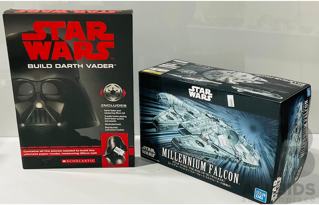 Star Wars Memorabilia - Build Darth Vader in Unopened Original Box and Plastic Model Kit of the Millennium Falcon in Opened Box