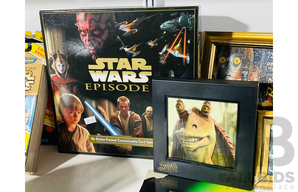 Collection of Star Wars Memorabilia Including Pop! Darth Vader Figurine in Box, Good Night Darth Vader Book, Star Wars Episode 1 Card Game and More
