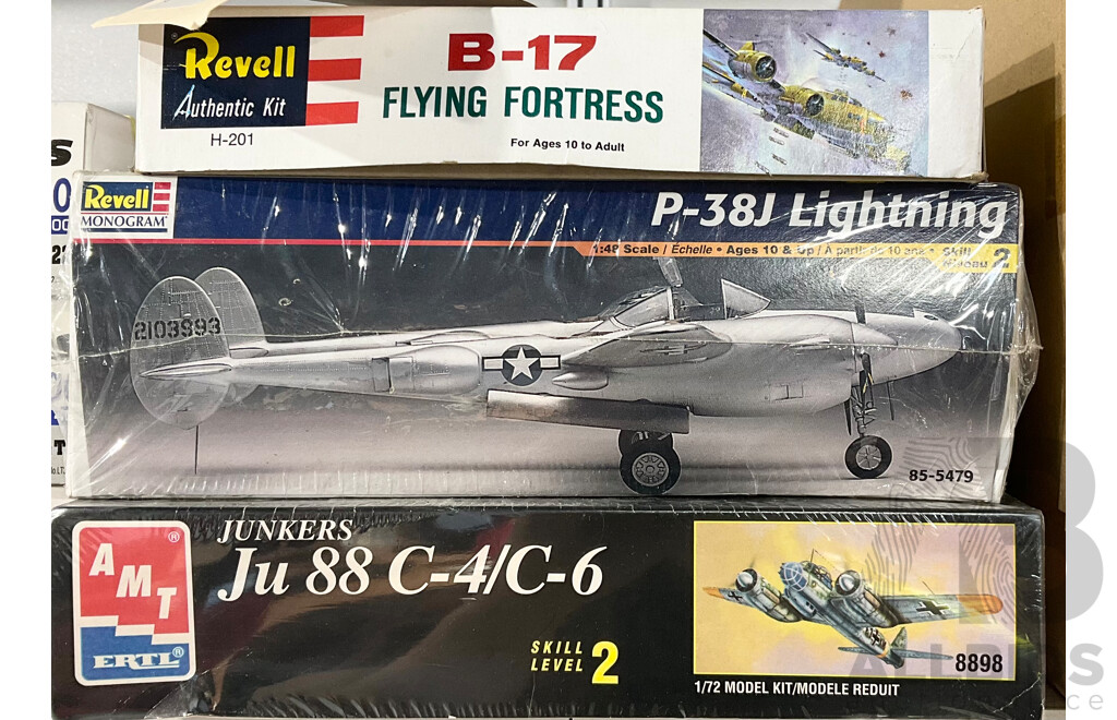 Vintage Revell B-17 Flying Fortress, P38-J Lightning and AMT JU 88 C-4/C-6 1:48 - 1:72 Scale