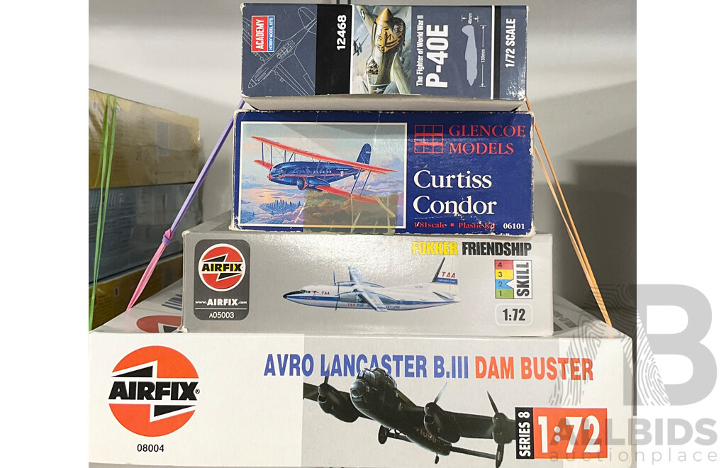 Vintage Airfix Fokker Friendship 1:72, Acadamy P-4OE 1:72 Scale and Glencoe Models Curtiss Condor 1:81 Scale