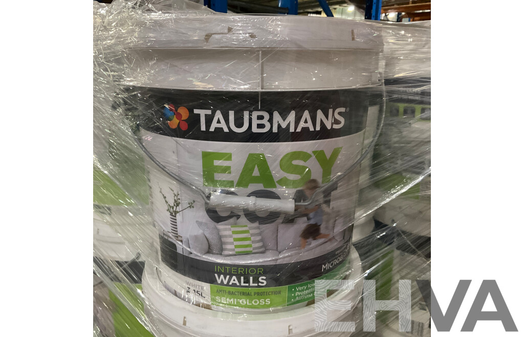 TAUBMANS Easy Coat Semi Gloss White for Interior Walls 15L - Lot of 9 - Estimated Total ORP $1710.00