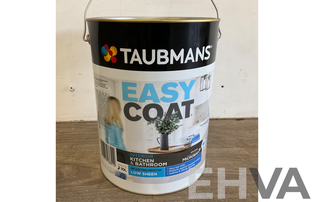 TAUBMANS Easy Coat Interior Kitchen & Bathroom White Low Sheen Paint 10L - Lot of 3 - Estimated Total ORP $480.00