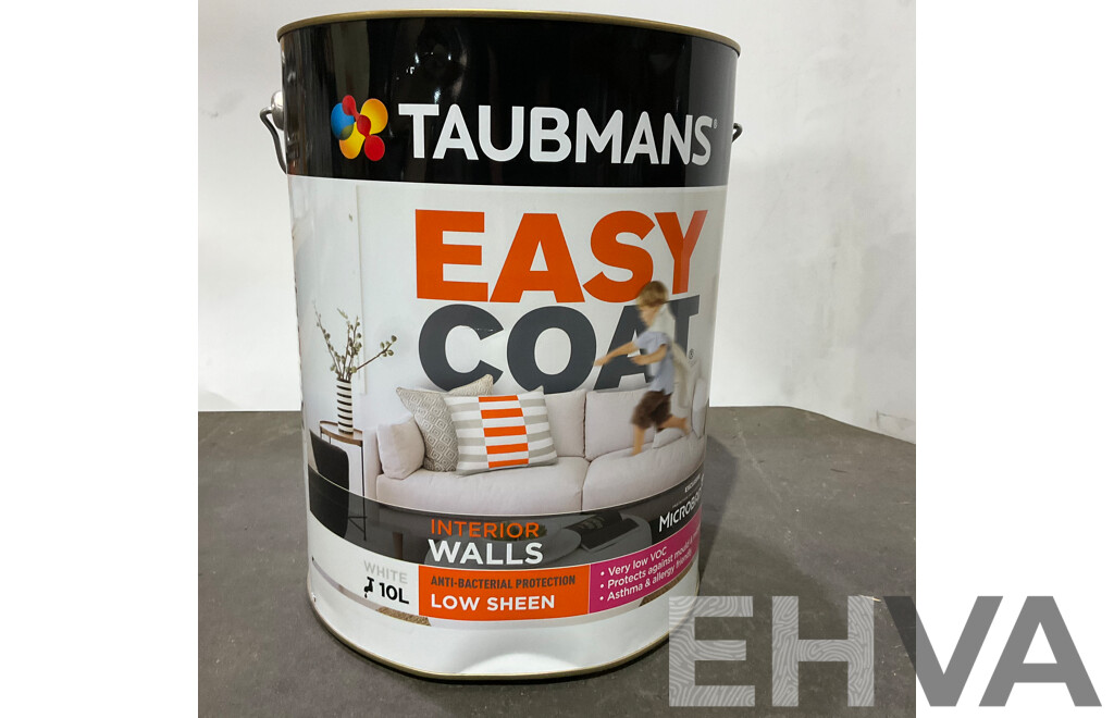 TAUBMANS Lot of 6 Easy Coat Low Sheen White for Interior Walls Paint 10L - Estimated Total ORP $871.00