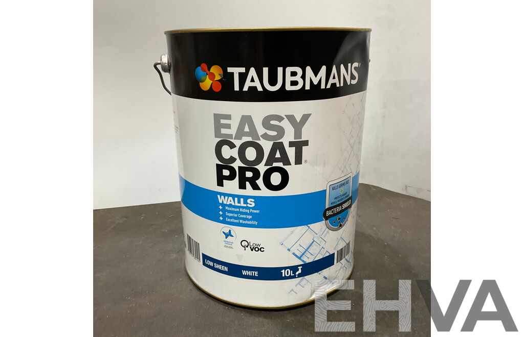 TAUBMANS Lot of 6 Easy Coat PRO Low Sheen White for Walls Paint 10L - Estimated Total ORP $960.00