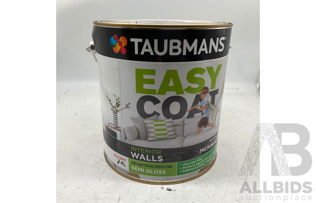 TAUBMANS Lot of 6 Easy Coat Semi Gloss Accent for Interior Walls 4L - Estimated Total ORP $481.00