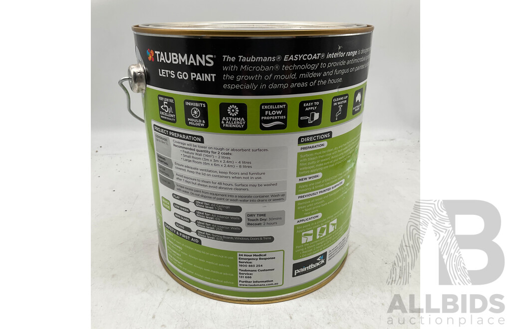 TAUBMANS Lot of 6 Easy Coat Semi Gloss Accent for Interior Walls 4L - Estimated Total ORP $481.00