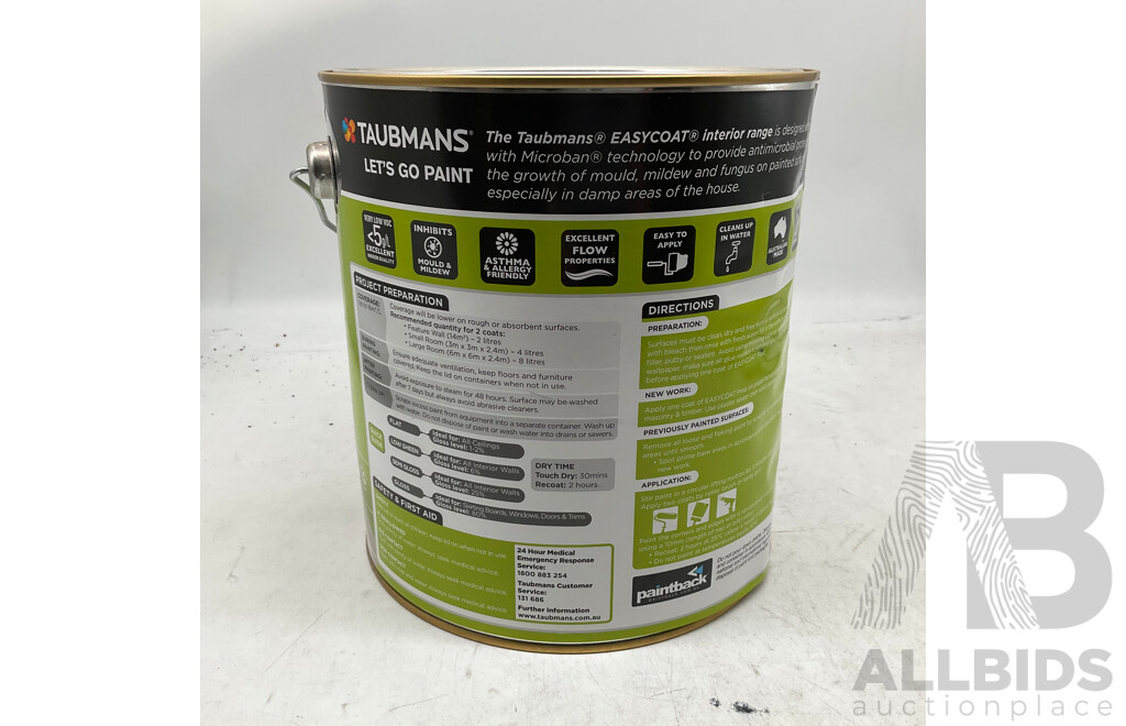 TAUBMANS Lot of 6 Easy Coat Semi Gloss Neutral for Interior Walls 4L - Estimated Total ORP $481.00