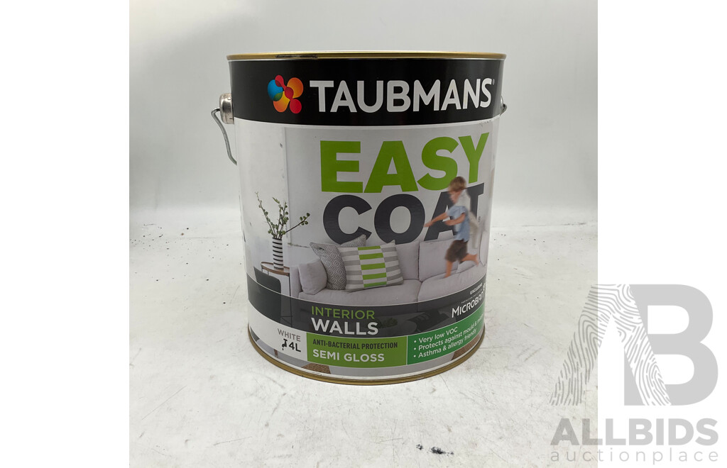 TAUBMANS Lot of 6 Easy Coat Semi Gloss White for Interior Walls 4L - Estimated Total ORP $481.00