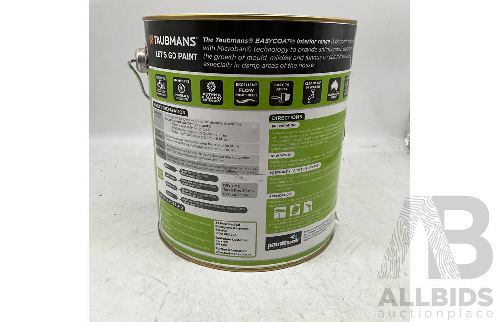 TAUBMANS Lot of 6 Easy Coat Semi Gloss White for Interior Walls 4L - Estimated Total ORP $481.00