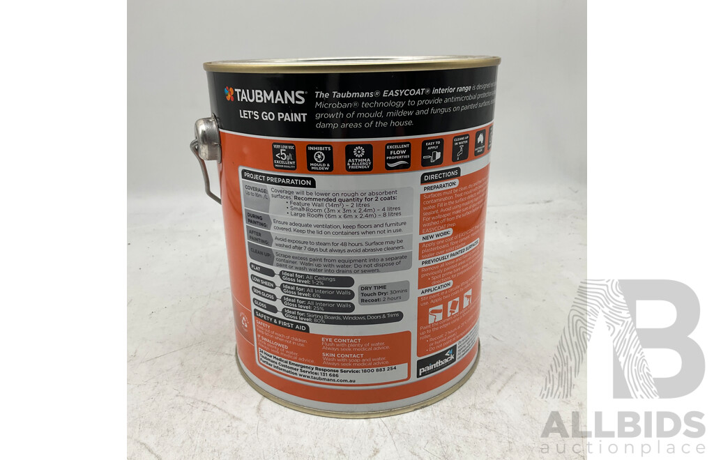 TAUBMANS Lot of 7 Easy Coat  Low Sheen Neutral for Interior Walls Paint 2L - Estimated Total ORP $379.00