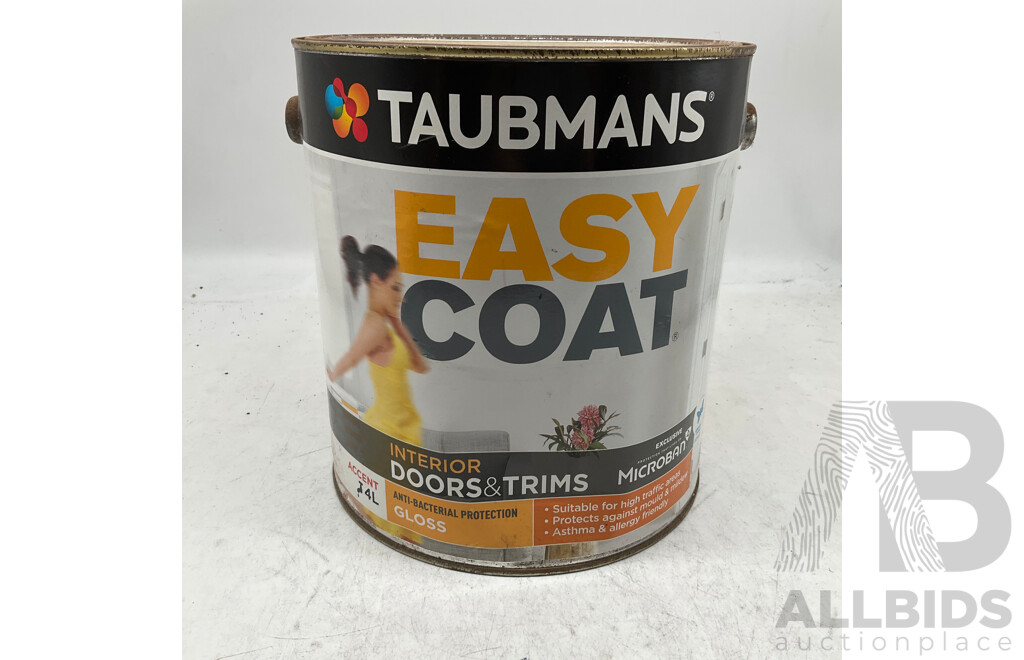 TAUBMANS Lot of 8 Easy Coat Gloss Accent for Interior Doors & Trims Paint 4L - Estimated Total ORP $564.00