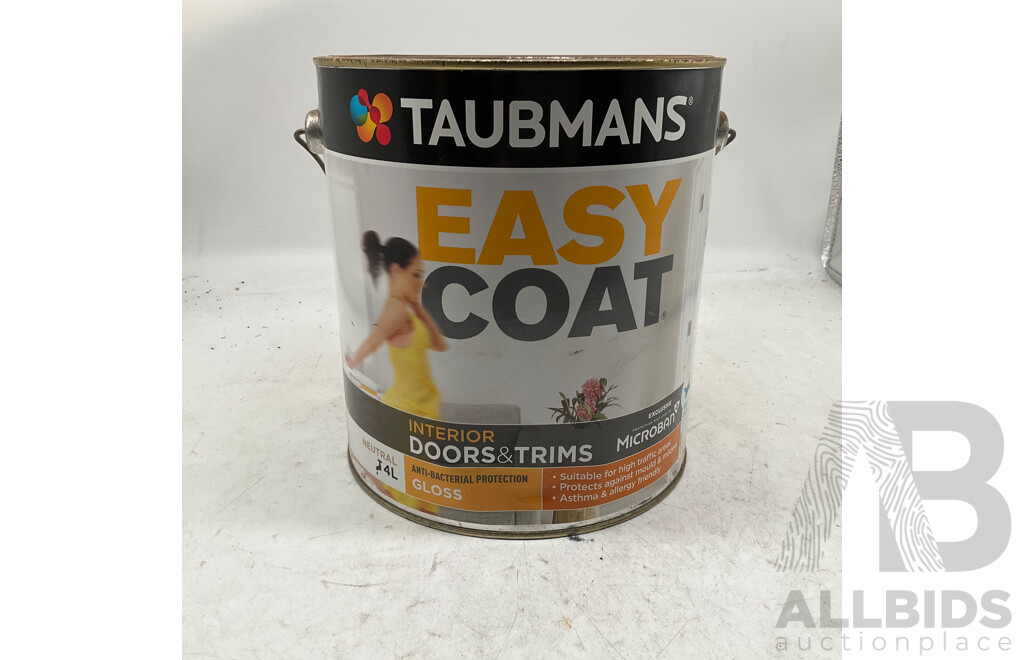 TAUBMANS Lot of 4 Easy Coat Gloss Neutral for Interior Doors & Trims Paint 4L - Estimated Total ORP $280.00