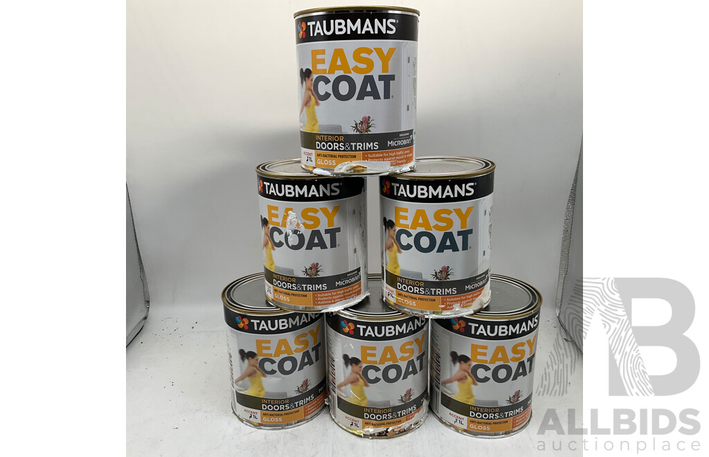 TAUBMANS Lot of 18 Easy Coat Gloss Accent for Interior Doors & Trims Paint 1L - Estimated Total ORP $682.00