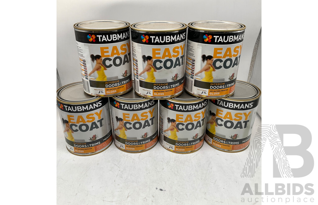 TAUBMANS Lot of 7 Easy Coat Gloss Neutral for Interior Doors & Trims Paint 1L - Estimated Total ORP $275.00