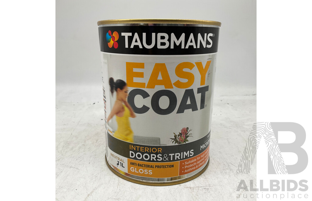 TAUBMANS Lot of 7 Easy Coat Gloss Neutral for Interior Doors & Trims Paint 1L - Estimated Total ORP $275.00