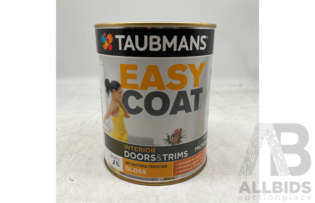 TAUBMANS Lot of 7 Easy Coat Gloss White for Interior Doors & Trims Paint 1L - Estimated Total ORP $295.00