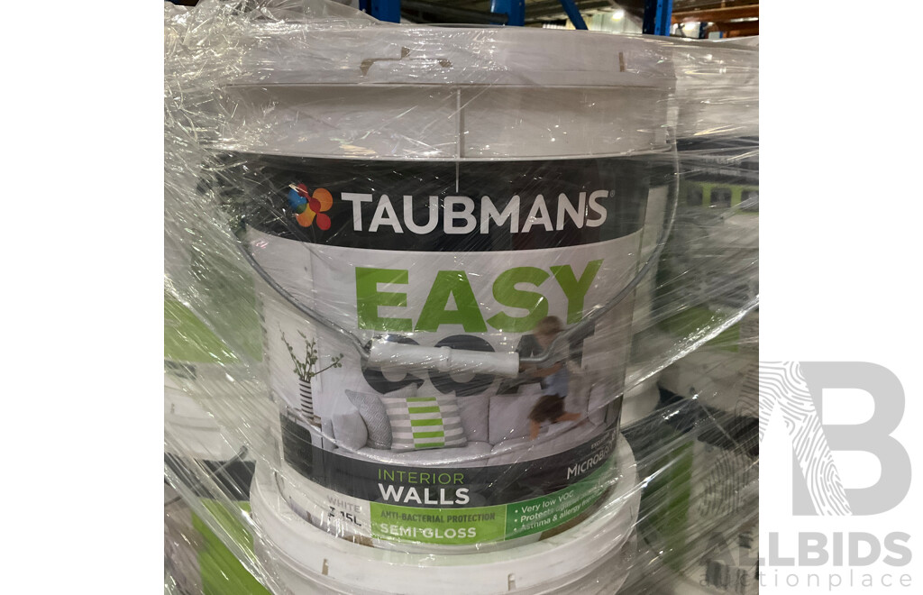 TAUBMANS Easy Coat Semi Gloss White for Interior Walls 15L - Lot of 6 - Estimated Total ORP $1140.00