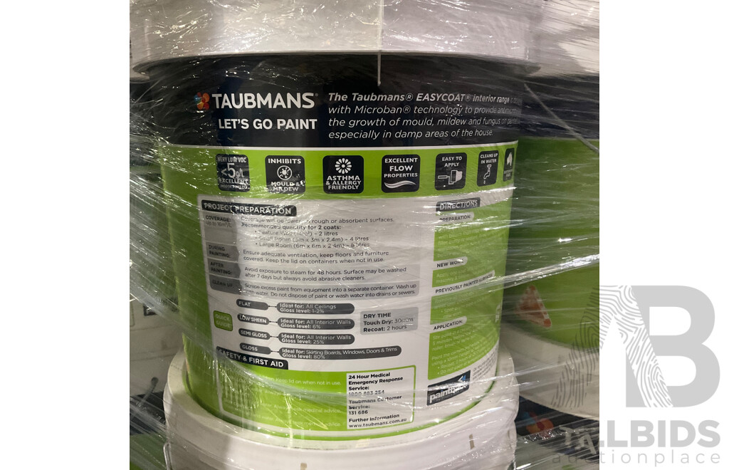 TAUBMANS Easy Coat Semi Gloss White for Interior Walls 15L - Lot of 6 - Estimated Total ORP $1140.00