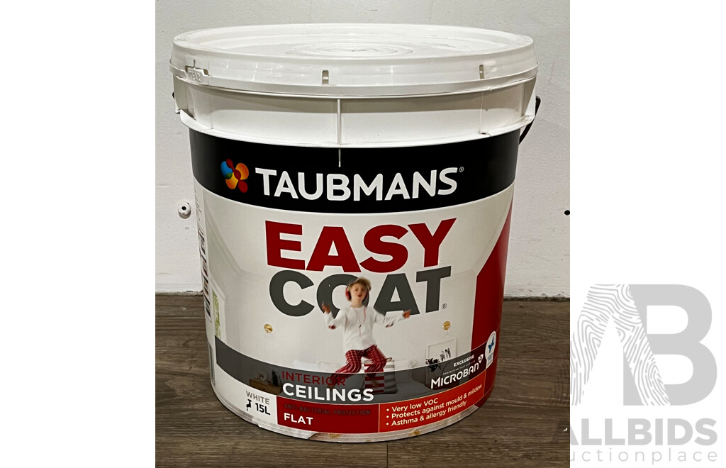 TAUBMANS Easy Coat Interior Ceiling Flat White  Paint 15L - Lot of 2 - Estimated Total ORP $315.00