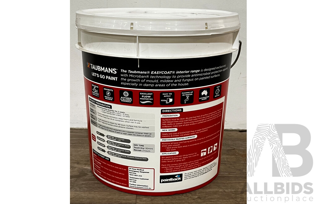 TAUBMANS Easy Coat Interior Ceiling Flat White  Paint 15L - Lot of 2 - Estimated Total ORP $315.00