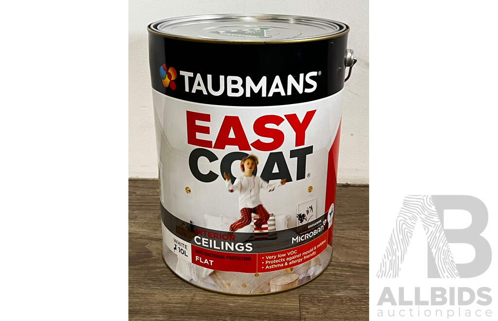 TAUBMANS Easy Coat Interior Ceiling Flat White  Paint 10L - Lot of 3 - Estimated Total ORP $330.00