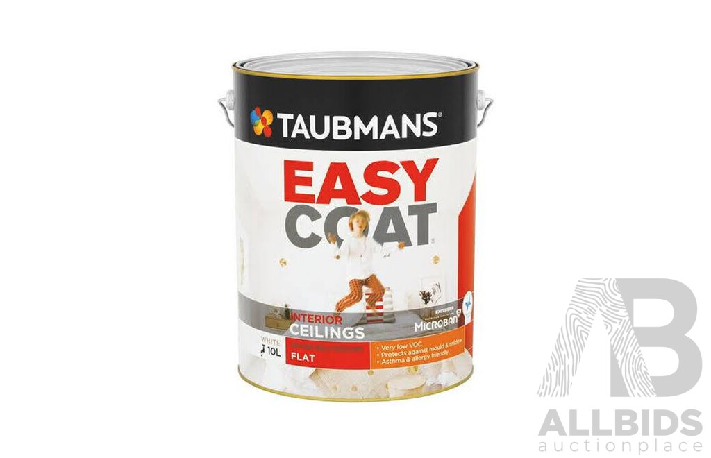 TAUBMANS Easy Coat Interior Ceiling Flat White  Paint 10L - Lot of 3 - Estimated Total ORP $330.00