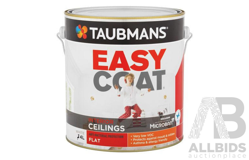 TAUBMANS Easy Coat Interior Ceiling Flat White  Paint 4L - Lot of 6 - Estimated Total ORP $290.00