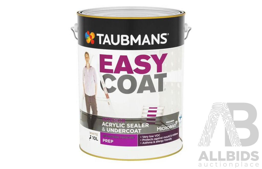 TAUBMANS Easy Coat Acrylic Sealer Undercoat White Paint 10L - Lot of 9 - Estimated Total ORP $1,412.00