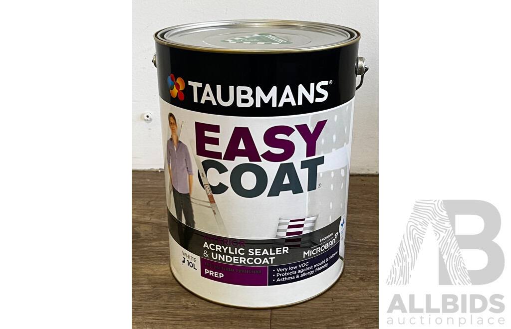 TAUBMANS Easy Coat Acrylic Sealer Undercoat White Paint 10L - Lot of 9 - Estimated Total ORP $1,412.00