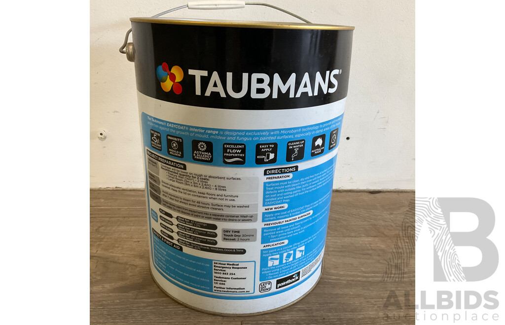 TAUBMANS Lot of 6 Easy Coat Interior Kitchen & Bathroom White Low Sheen Paint 10L - Estimated Total ORP $960.00