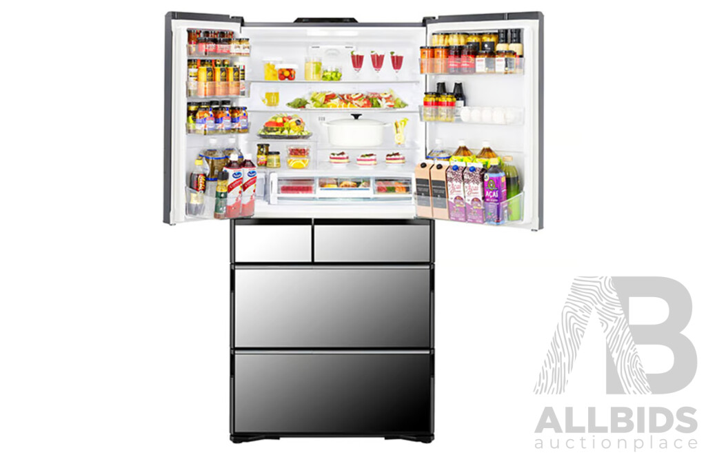 Hitachi 735L Multi Drawer French Door Fridge, Mirror Glass RZX740RAX  - ORP $5,499