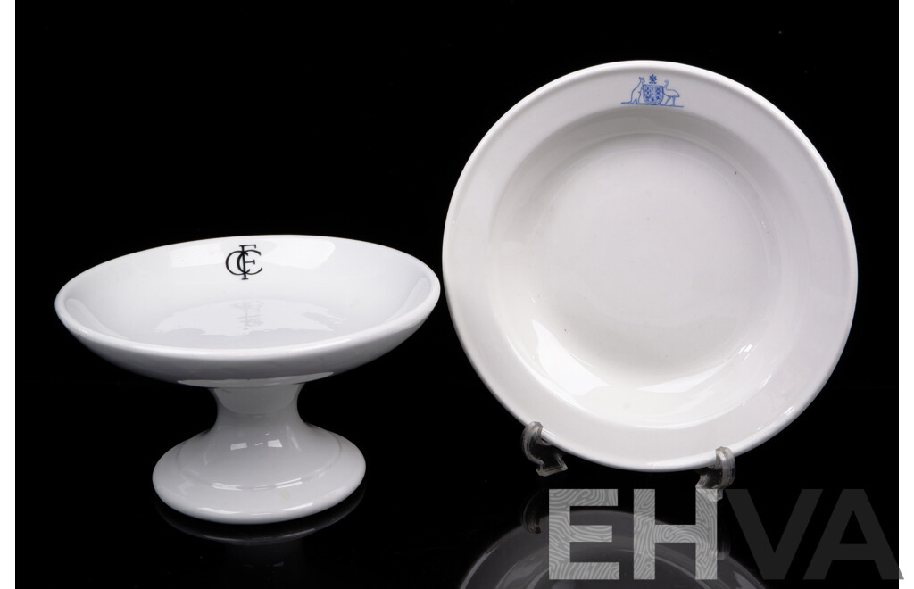 Rare Antique Grindley Gibbons & Patterson Federal Capital Commission Footed Stand with Monogram to Rim Along with Parliament House Shallow Bowl