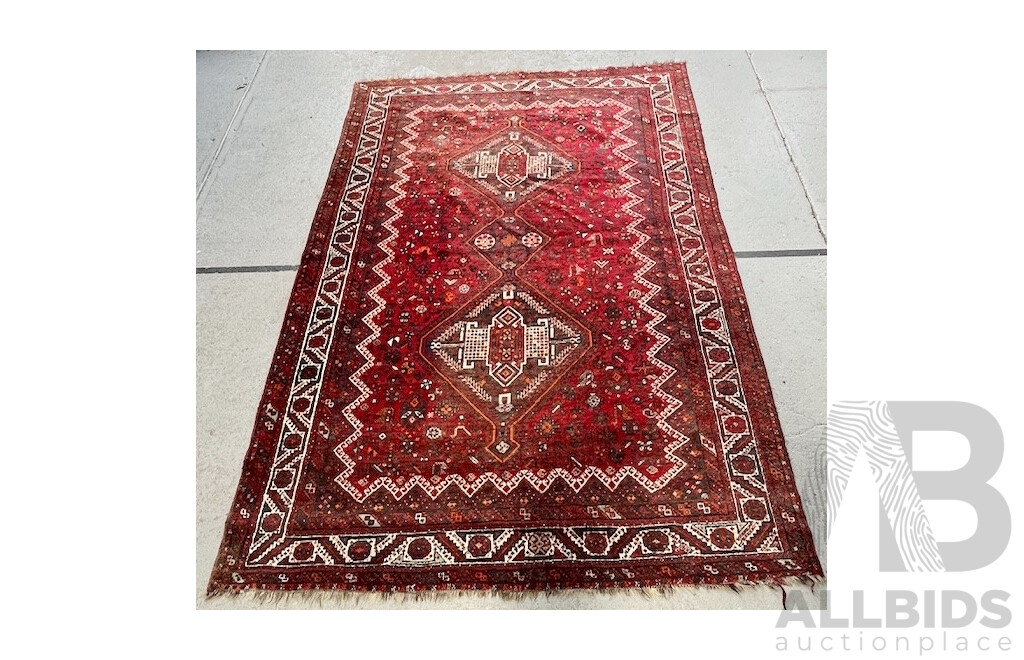 Large Vintage Hand Knotted Persian Wool Qashqai Main Carpet